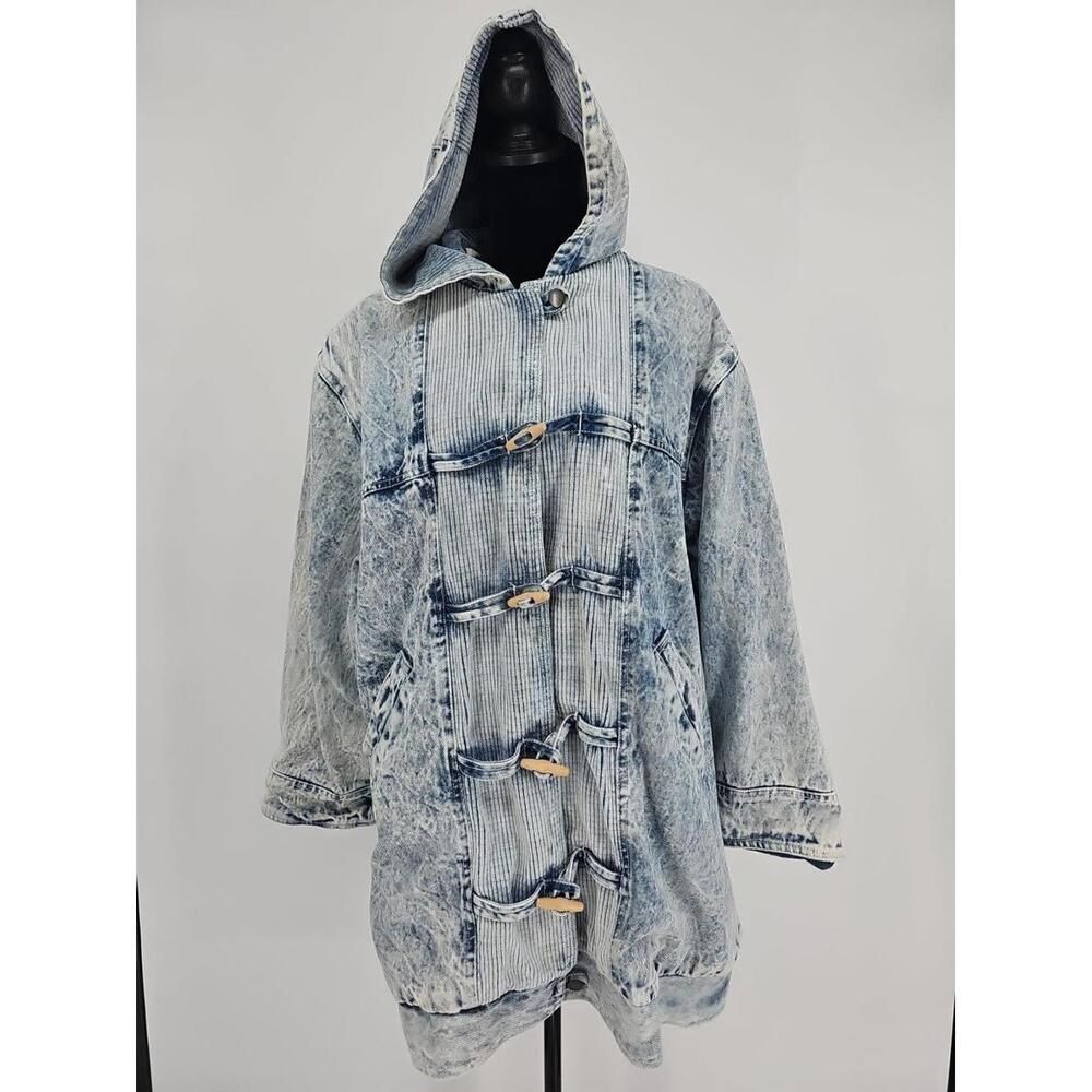 Vintage Gitano 80s Acid Wash Jean Jacket Medium Toggle Button Insulated Coat EUC